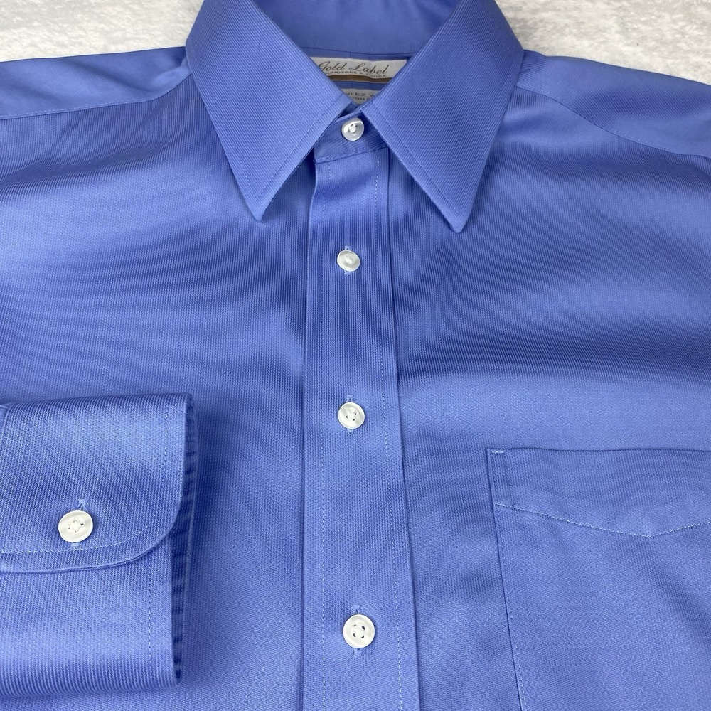 Roundtree & Yorke Gold Label Dress Shirt Mens 16-35 Blue Cotton Dobby No Iron - Picture 4 of 9